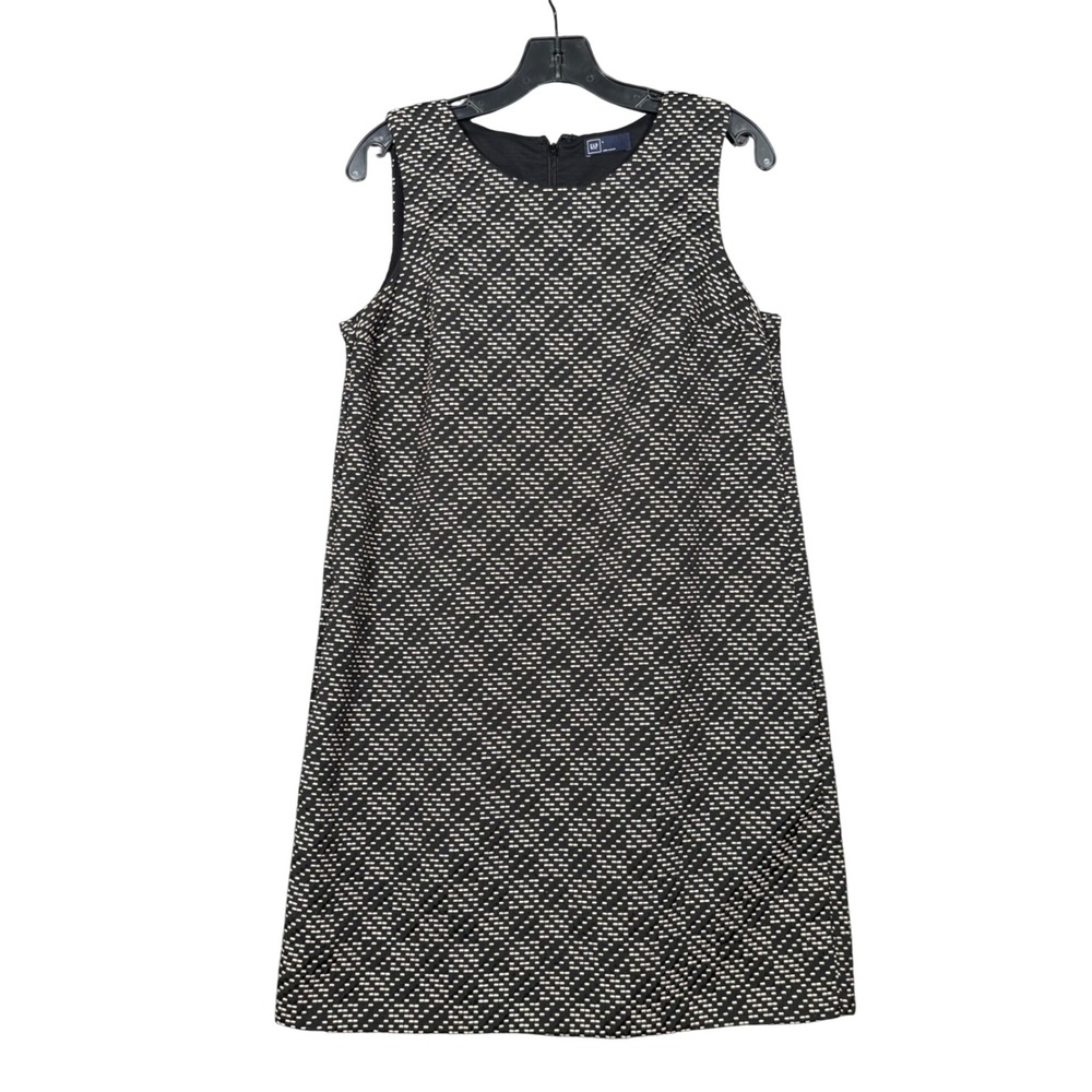 Gap Woven Dash Sleeveless Shift Dress Womens Black White Size Large Geometric